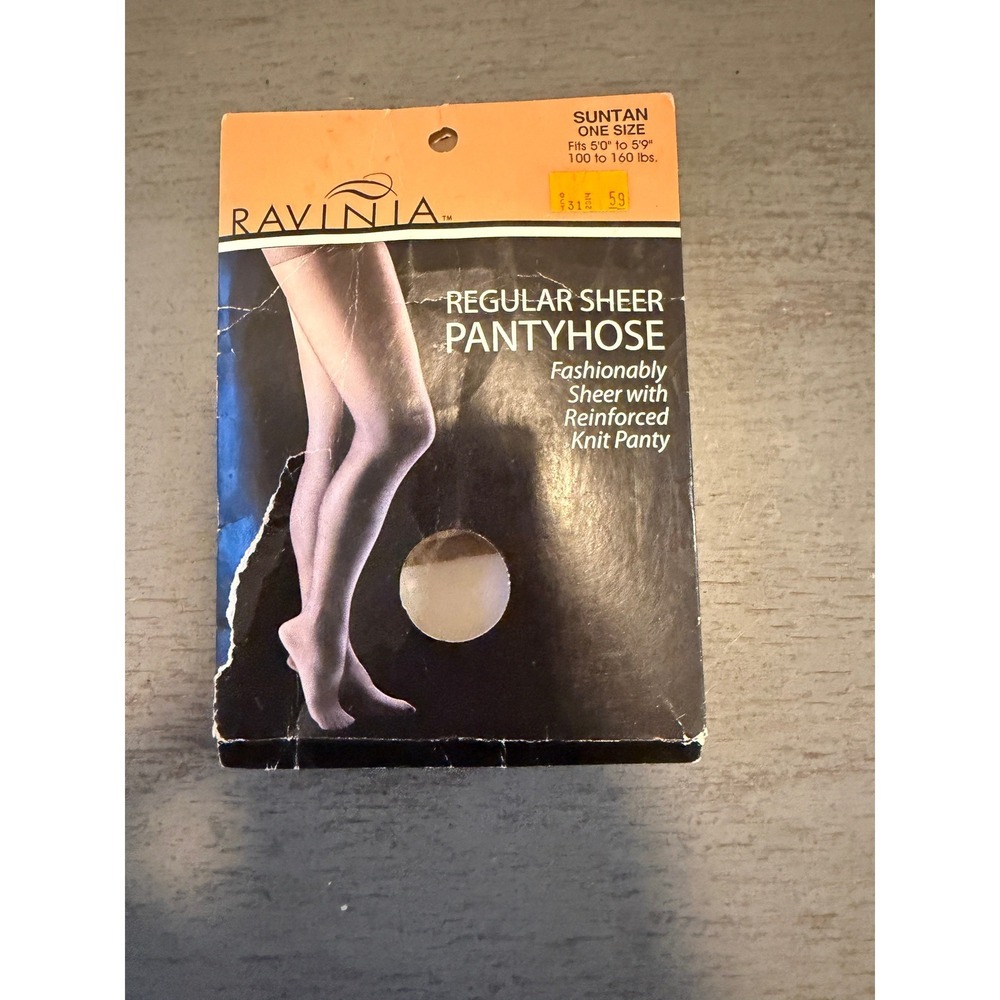 Ravinia Regular Sheer Pantyhose Suntan One Size Reinforced Knit Panty NIP